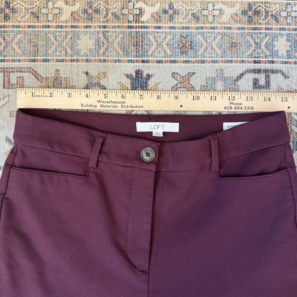 LOFT Curvy Sutton Skinny Women's Burgundy Wine Dress Pants Size 4 - Picture 11 of 13